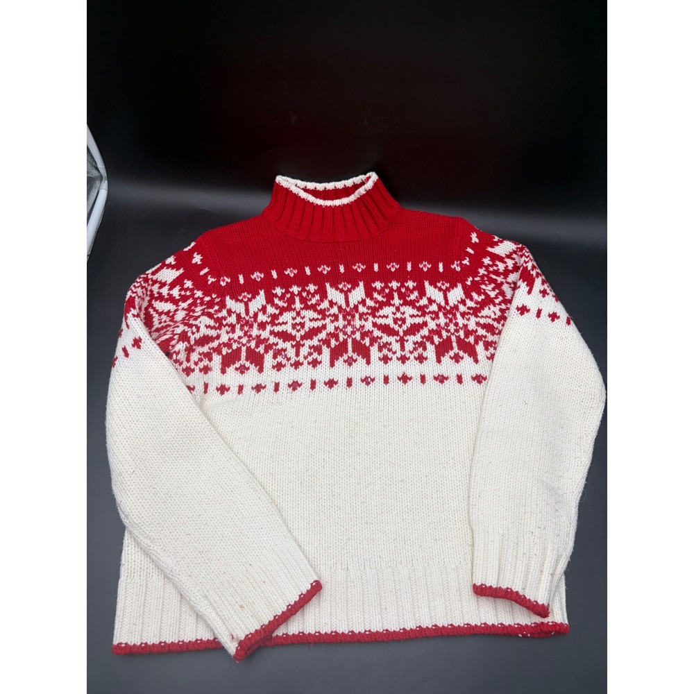 St Johns Bay Womens Fair Isle Nordic Sequin Sweater Red Ivory L Vintage 90s